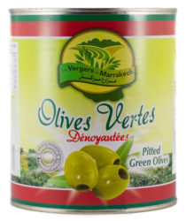 Olives vertes dénoyautées en cannes